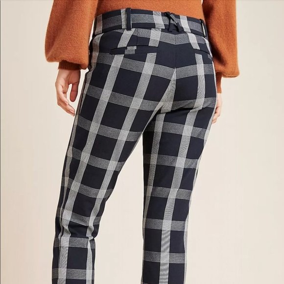 Anthropologie The Essential Slim Trousers Pants Plaid Black White Size 00 Petite - Picture 8 of 15